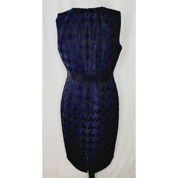 Carmen Marc Volvo Sheath Dress Houndstooth Jaquared Textured Blue Black  Size 10 - Picture 6 of 12
